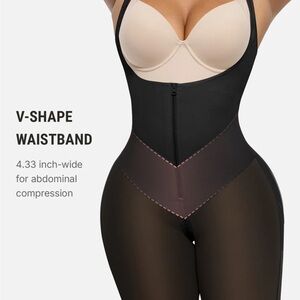 Black V-Shape Waistband High-Waist Shapewear Bodysuit